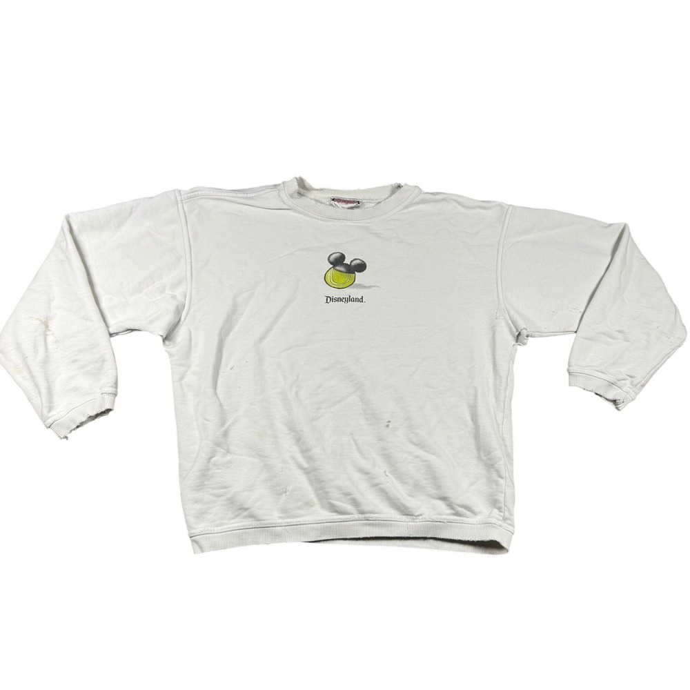 Vintage Disneyland Mickey Mouse Tennis Ball Sweatshirt White Distressed Mens L
